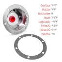 6-Hole Trailer Hub Cap, 5.50" Bolt Circle, Includes Rubber Vent Plug and Gasket, Side Pipe Plug