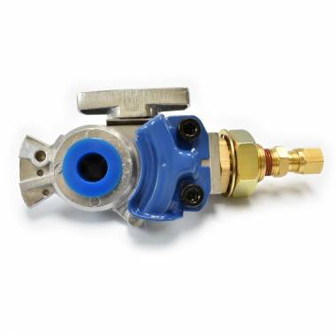 Blue Service Gladhand with Shutoff and Built-In Bulkhead Fitting