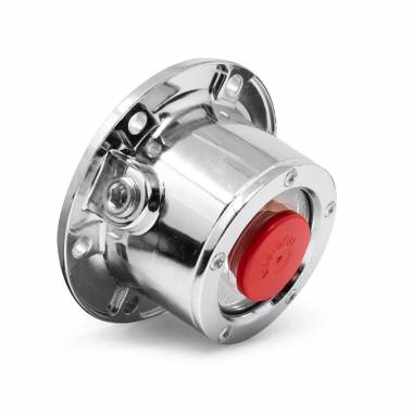 Chrome 6-Hole Trailer Hub Cap, 4.50" Bolt Circle, Includes Rubber Plug and Gasket, Side Pipe Plug