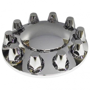 Steer Axle Chrome ABS Hub and Nut Cover Assy with Ten 33mm Thread-On Lug Nut Covers