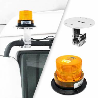 220A Class 1 Amber LED Mini Warning Light Beacon & Aluminum Mirror Mount Bracket Kit