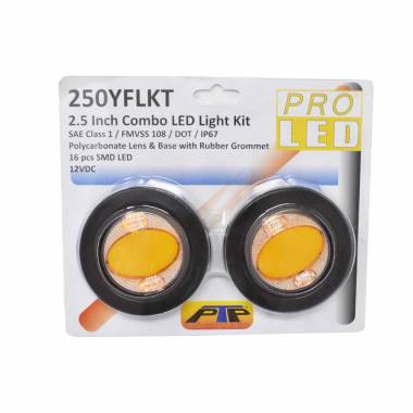 Pair of 250YFLKT 2-1/2" Round Amber LED Marker Lights With Amber Warning Flash Function