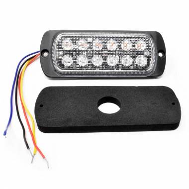 312AB Double Row Amber/Blue LED Strobe Light, 19 Flash Patterns, 10-30 VDC, 12 LEDs