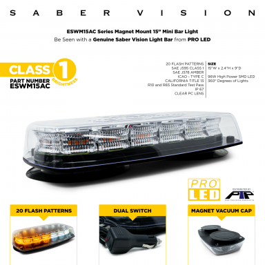 Saber Vision 15" Class 1 Amber/White Magnet Mount Mini Light Bar