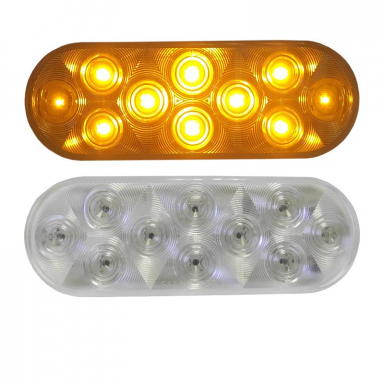 10 LED Turn Signal Light, Clear Lens, Amber LEDs, 6" Oval