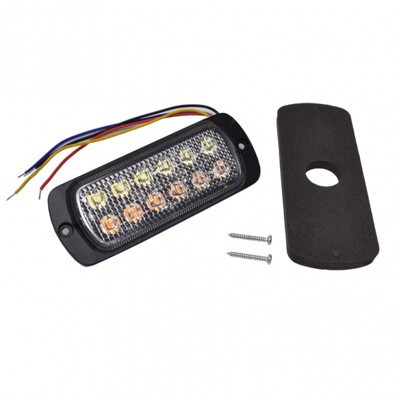 Double Row 12 LED Amber/White Warning Light With 19 Flash Patterns, 10-30 Volt DC