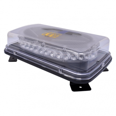11" Class 1 Amber/White LED Warning Light Bar, 20 Flash Patterns, Clear Lens, 10-30 V