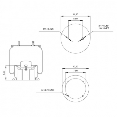 Reversible Sleeve Air Spring, Replaces Neway 90557078, Reyco 12882-02, and Firestone W01-358-9121