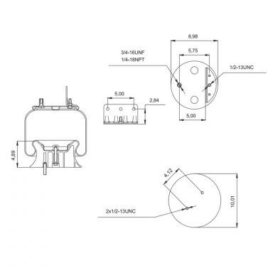 Air Bag - Replaces 2027911C1 Navistar & Firestone W01-358-9371, Two Studs On Bottom Piston